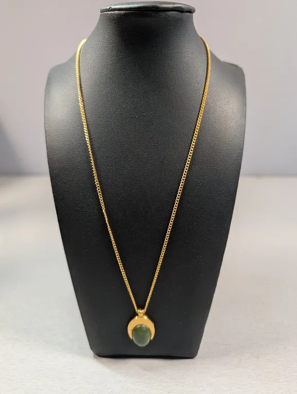 Gold-Tone Necklace with Green Cabochon Pendant
