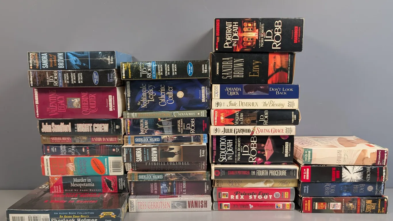 Large Collection of 34 Unabridged Audiobooks - Cassettes & CDs