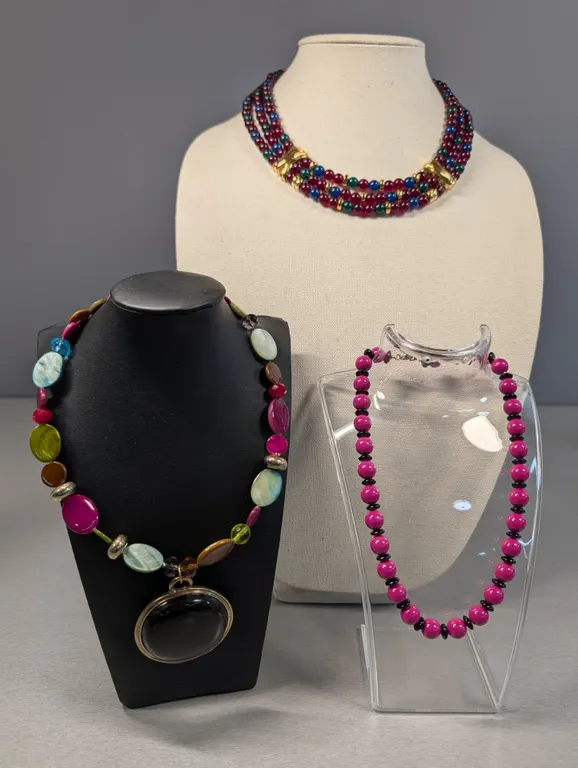 Three Assorted Beaded Necklaces with Statement Pendants