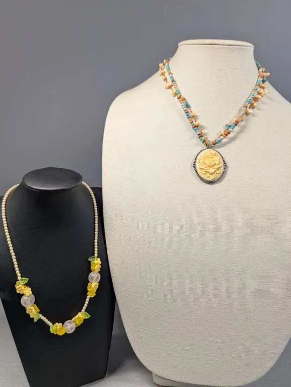 Assorted Beaded Necklaces with Carved Rose Pendant