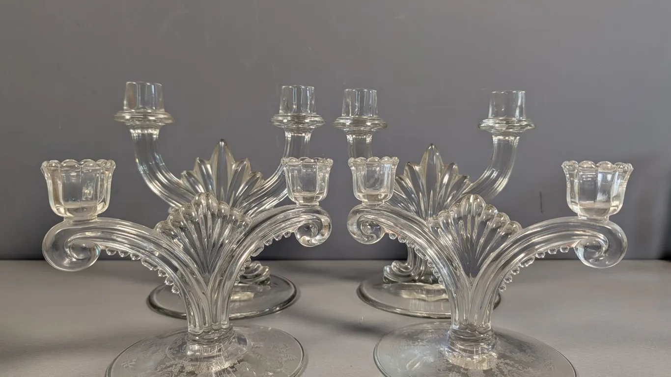 Vintage Etched Glass 2 sets of Candelabras