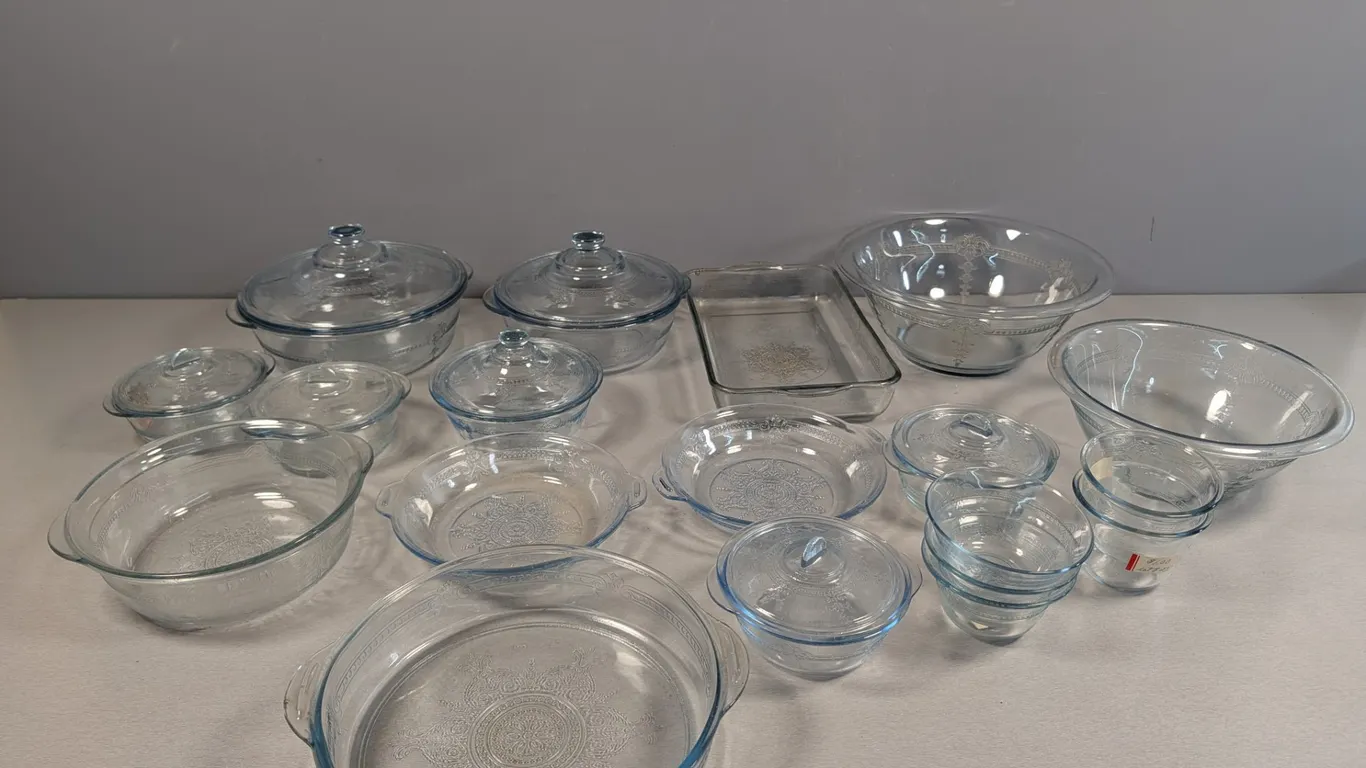 Vintage Fire-King Clear Glass Bakeware Lot, 26 Pieces