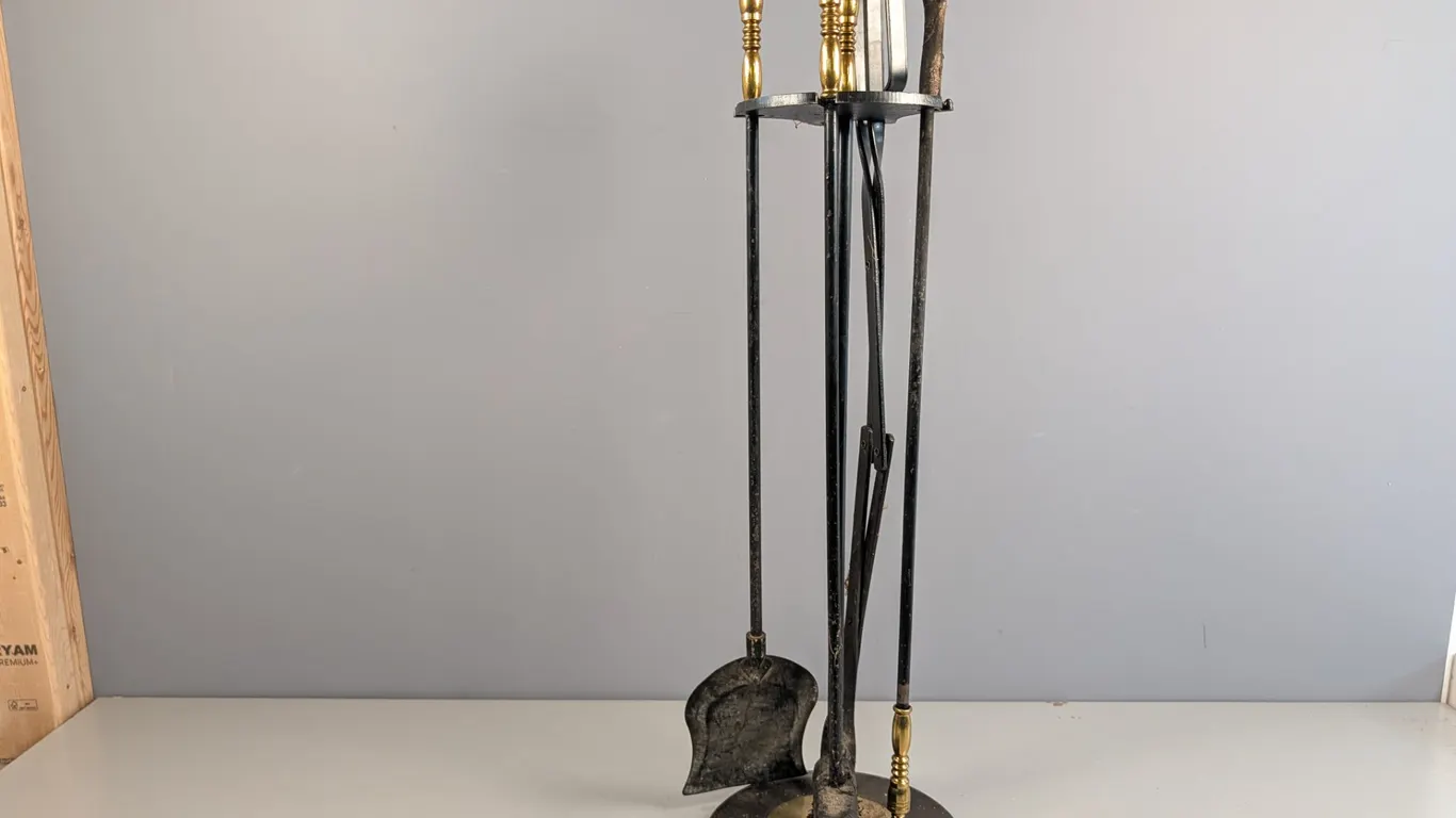 Vintage Brass and Iron Fireplace Tool Set