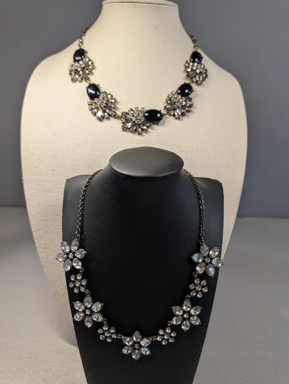 Two Statement Necklaces with Rhinestones