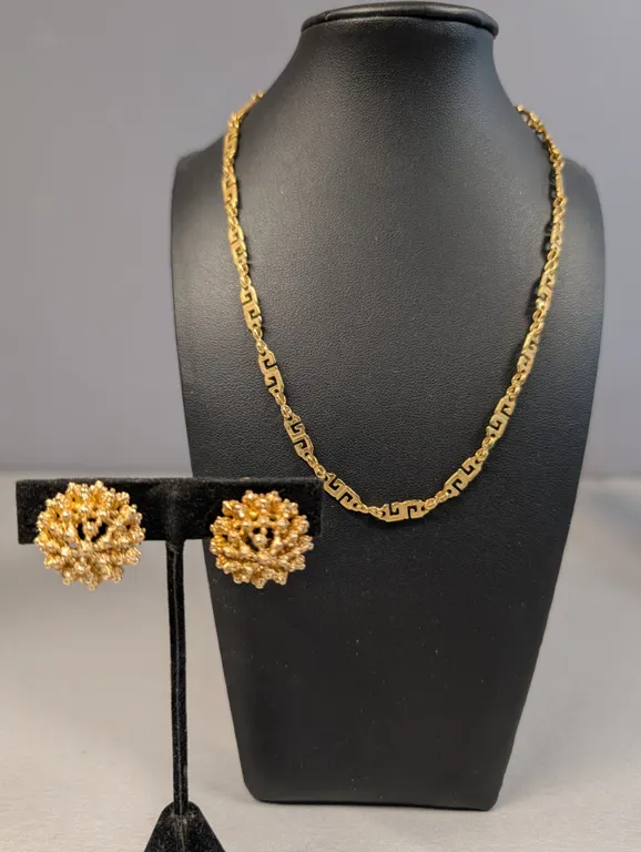 Gold Tone Necklace and Cluster Earrings Set