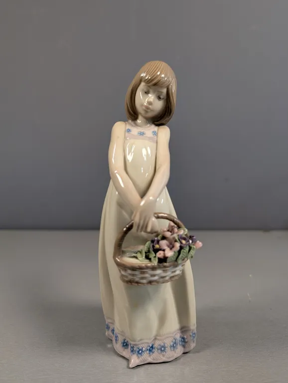 Lladro "Little Girl with Basket of Flowers" Porcelain Figurine