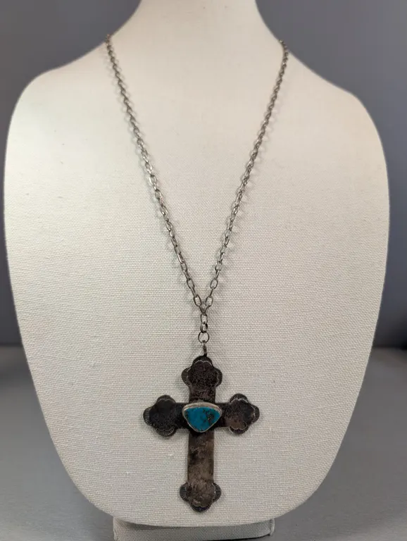 Silver Turquoise Cross Pendant Necklace