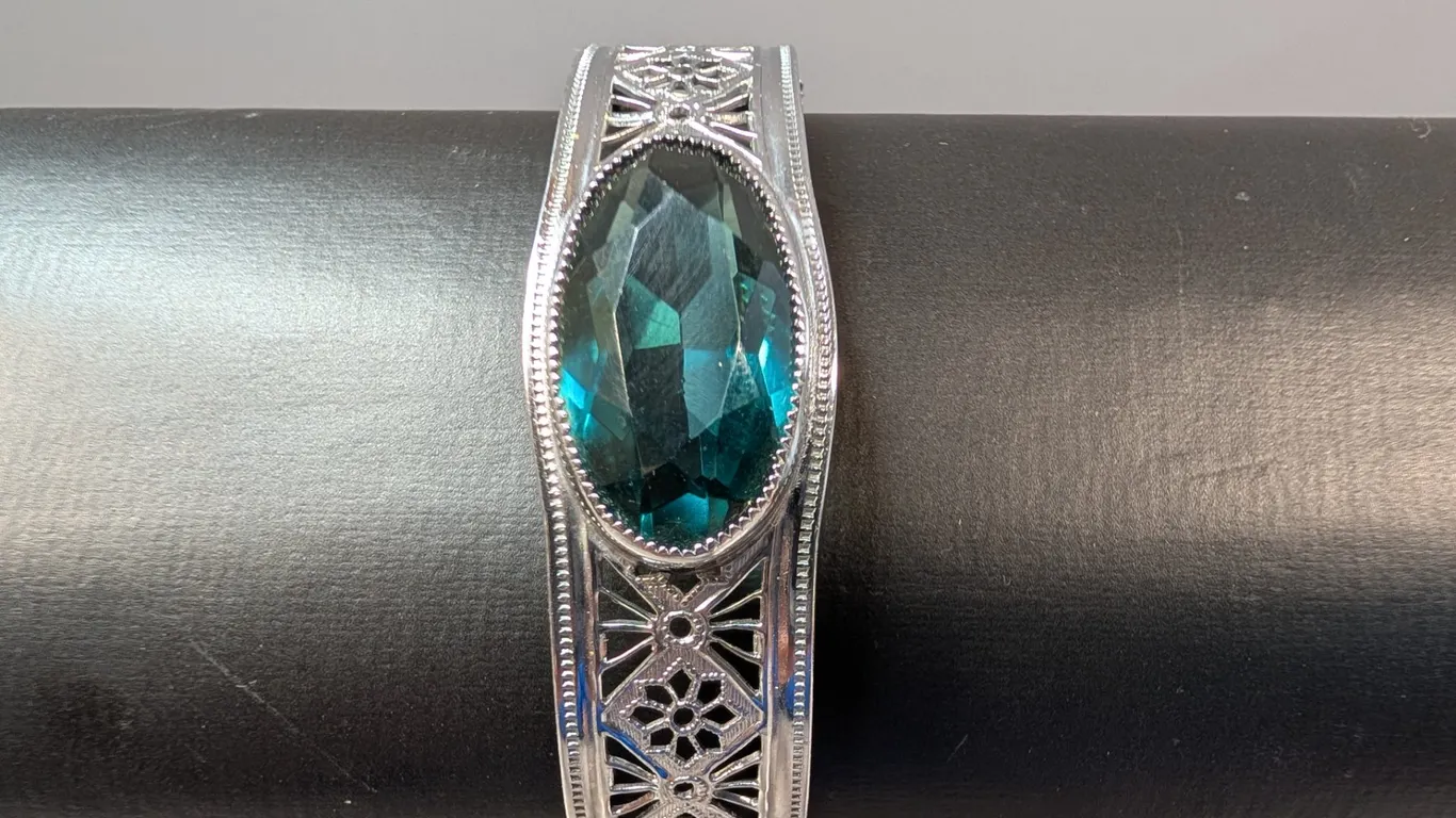 Filigree Cuff Bracelet with Large Teal Stone