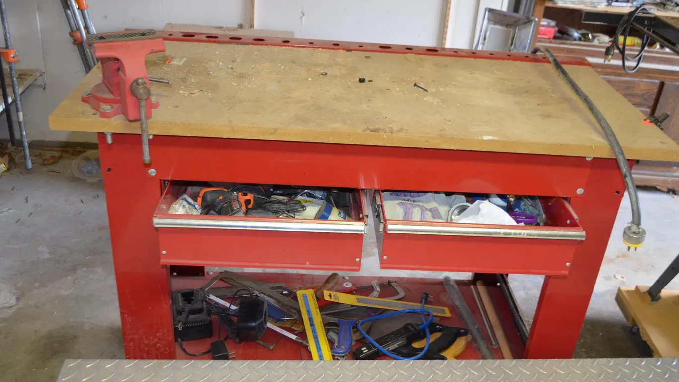 Metal Workbench w/ Drawers & Contetns