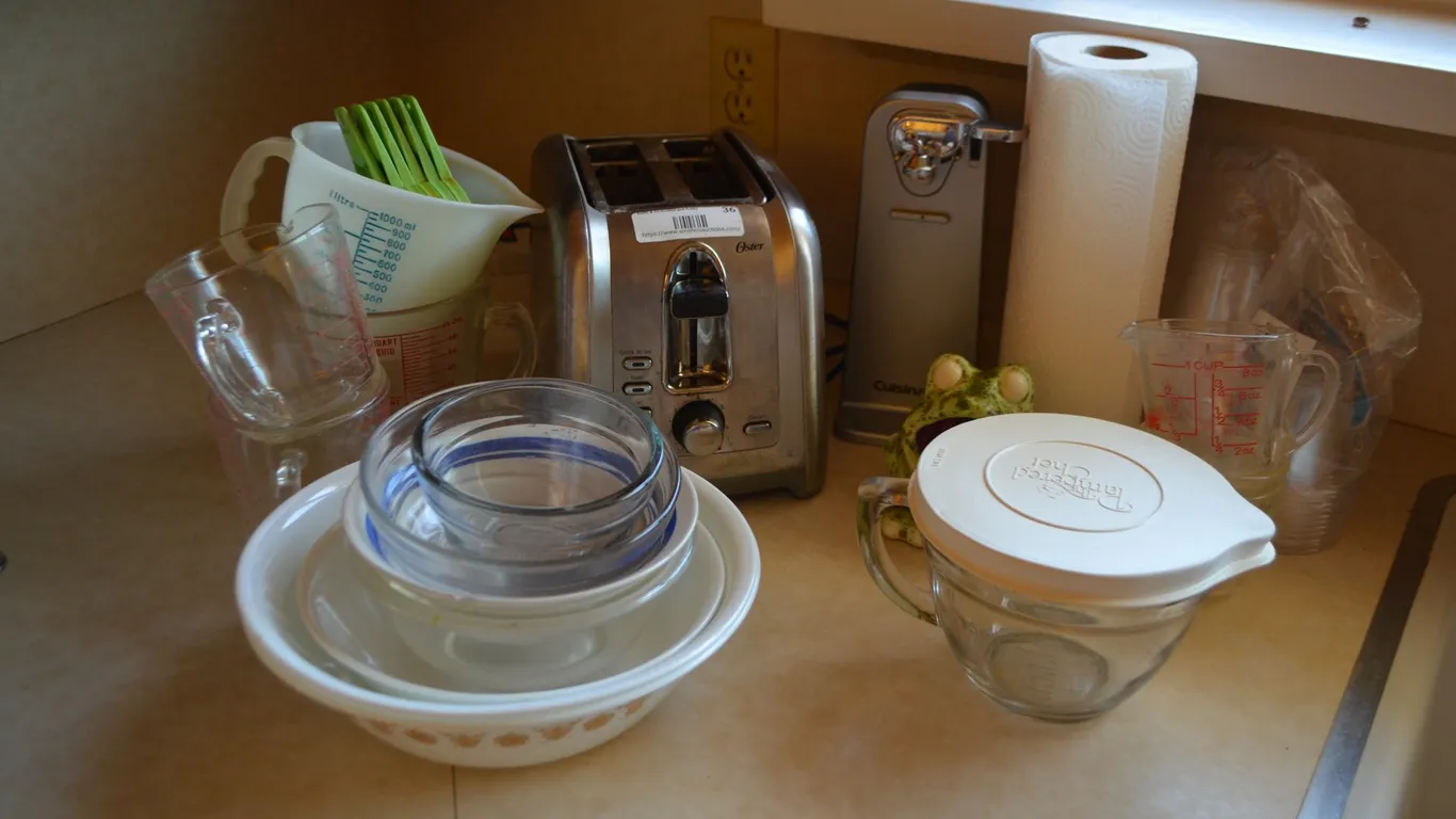 Toaster, Can Opener, Bowls, Measuring Cups