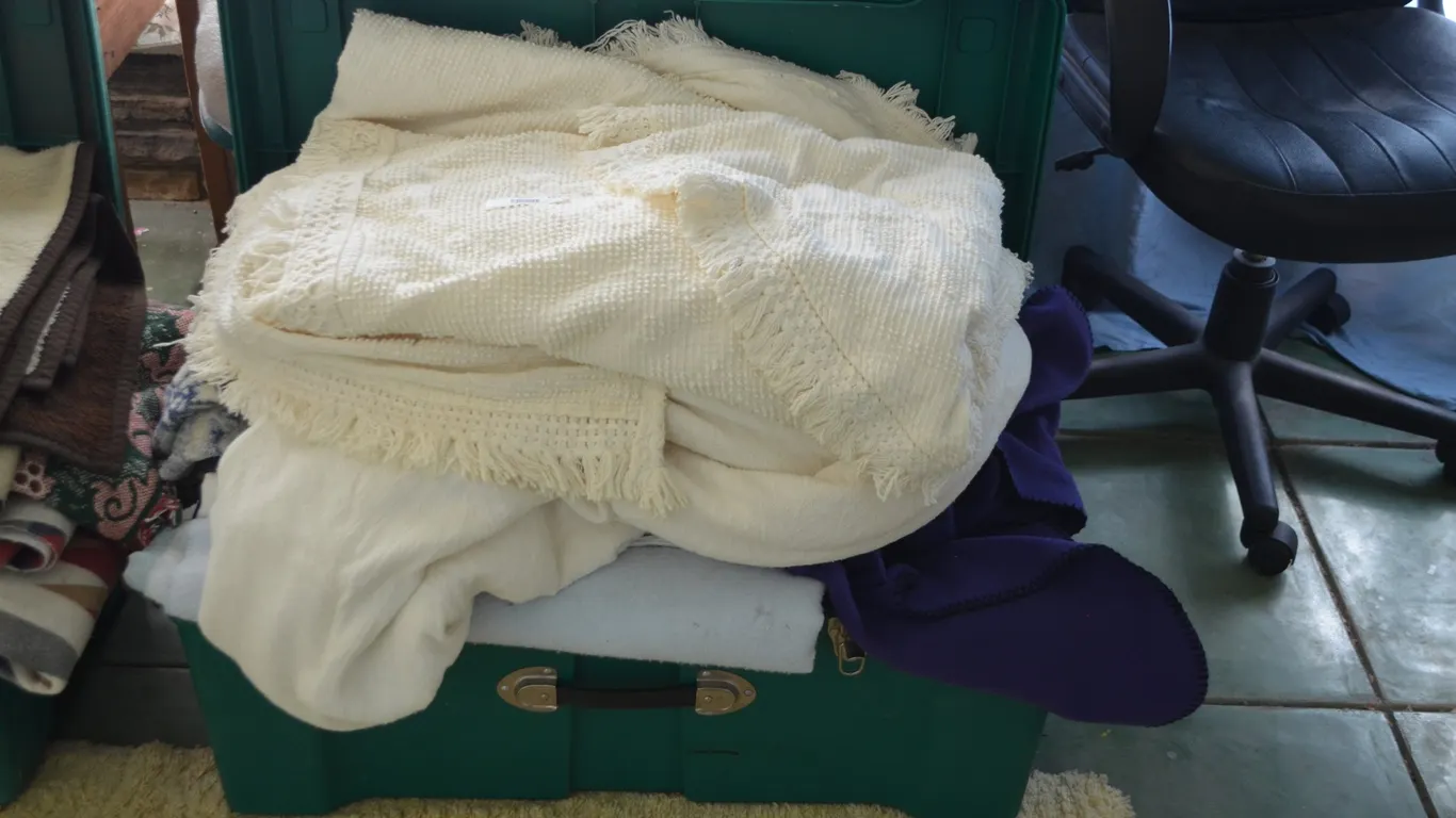 Plastic Tote w/ Misc. Bedding
