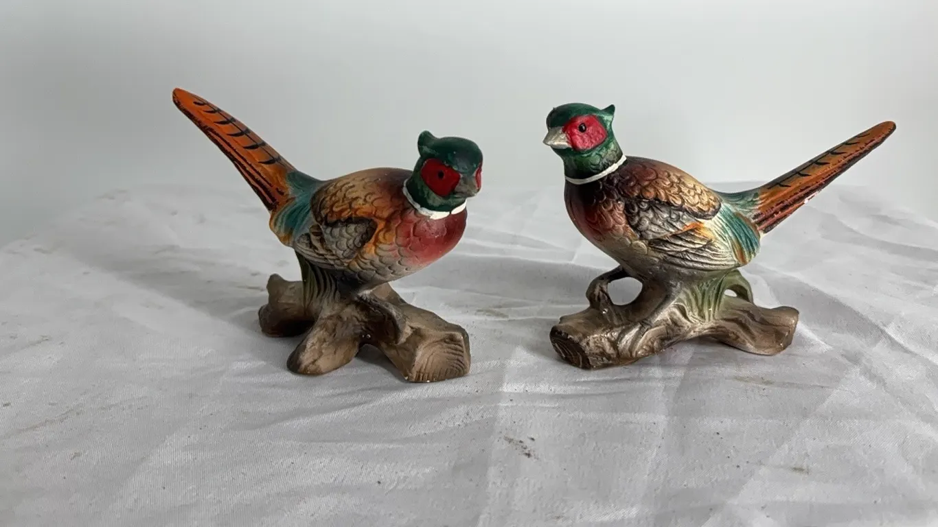 ENESCO JAPAN PORCELAIN 2 PHEASANT FIGURINES