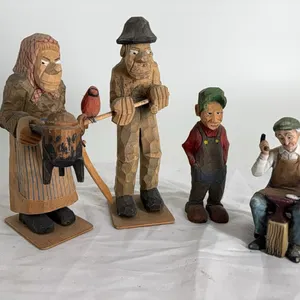 3 WOODEN CARVED PEOPLE-1 PORCELAIN