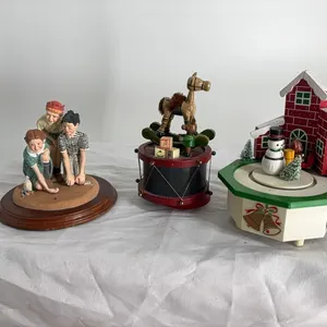 2 MUSIC BOXES-HALLMARK  NORMAN ROCKWELL PORCELAIN KIDS PLAYING MARBLES