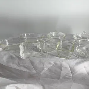 SMALL VINTAGE USA GLASBAKE- SMALL PYREX-MINIATURE METAL FLAT WARE-MINIATURE SERVING WARE