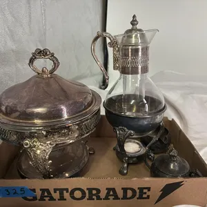 SILVER COFFEE-SERVING DISH-SUGAR AND CREAMER SET