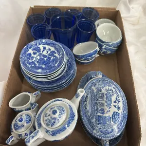 BLUE MINI DISHES-TEA SET-BLUE GLASS AND PITCHER SET