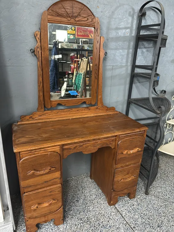 VINTAGE WOODEN VANITY WITH MIRROR