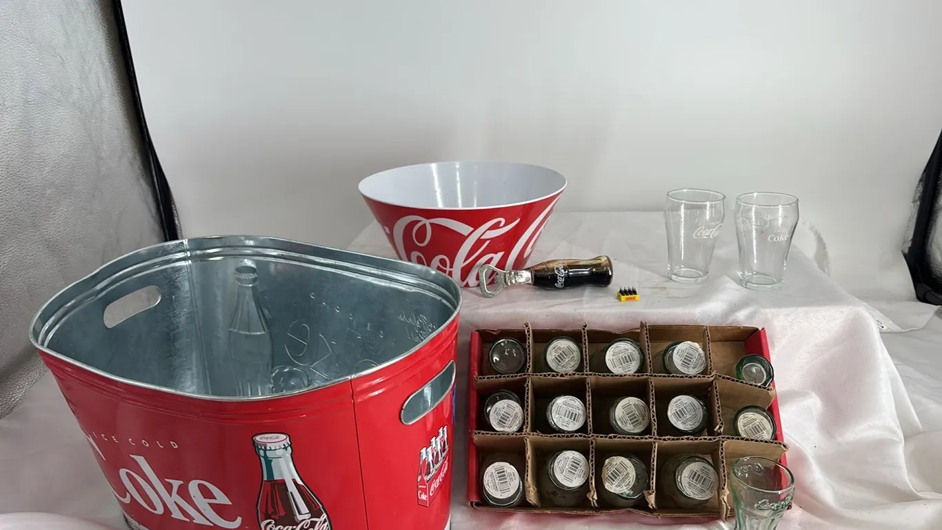 COCA COLA BOWL-TIN-BOTTLE OPENER-GLASSES