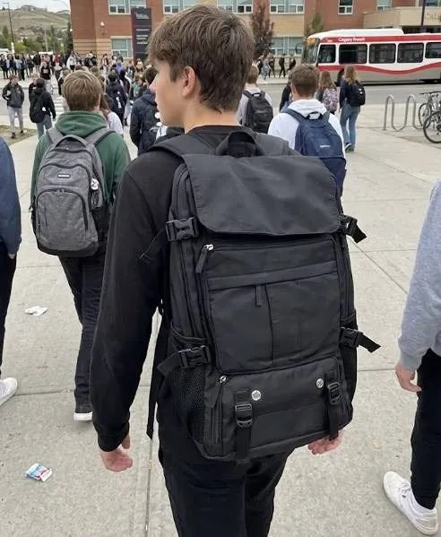 Black Nylon Travel Backpack with Pockets