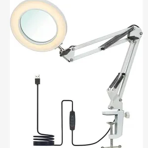LED Magnifying Lamp with Clamp, Dimmable, 5 Color Modes **Color May Vary**