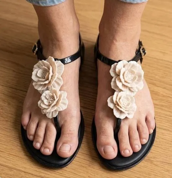 Melissa Women's Black Sandals Size 9 with Floral Detail