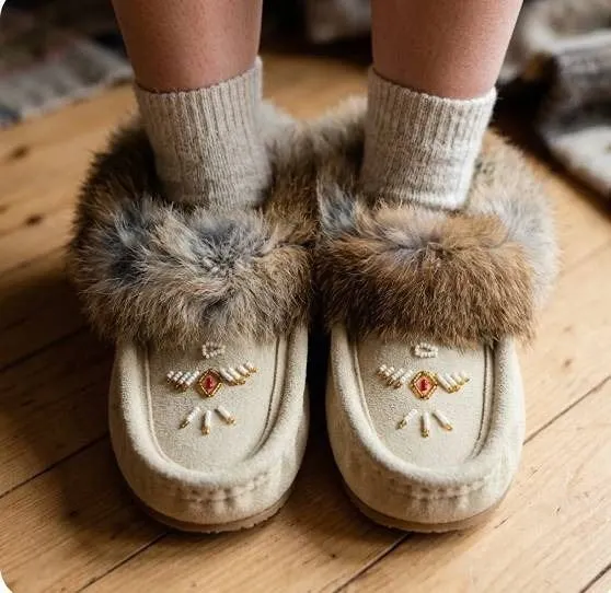 Laurentian Chief Moose Tan Suede Moccasins Sz 5