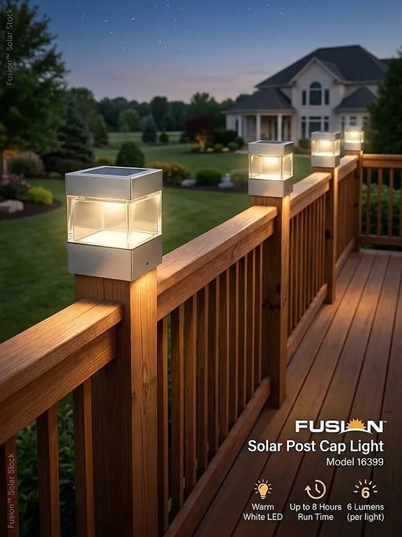Fusion Solar-Powered Post Cap Light - 6.25" - Glass/Metal