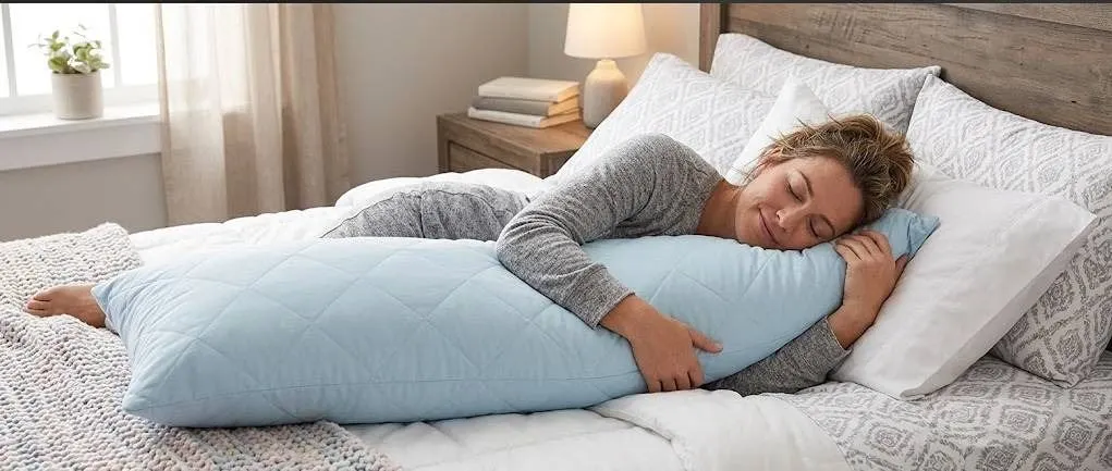Light Blue Quilted Body Pillow