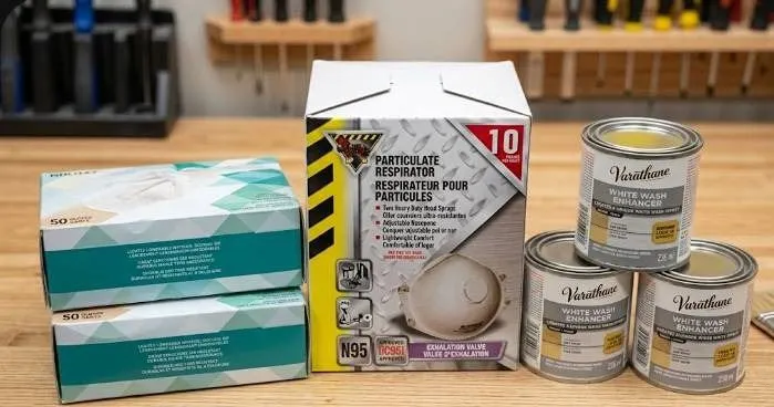 Lot of Respirator, White Wash, and Latex Gloves