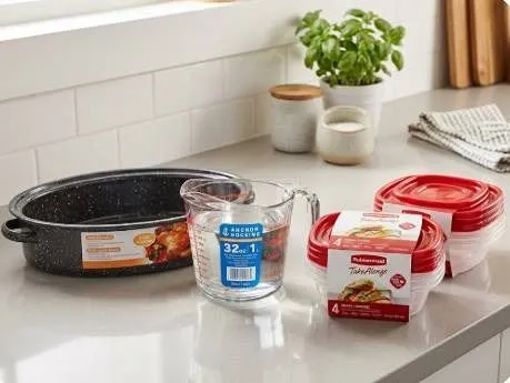 Rubbermaid Containers, Anchor Hocking Measuring Cup, Oval Roaster Set