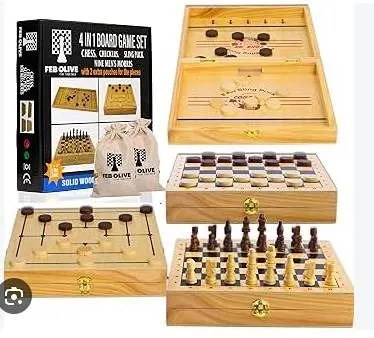 FEBOLVE 4-in-1 Solid Wood Extra Large Board Game Set