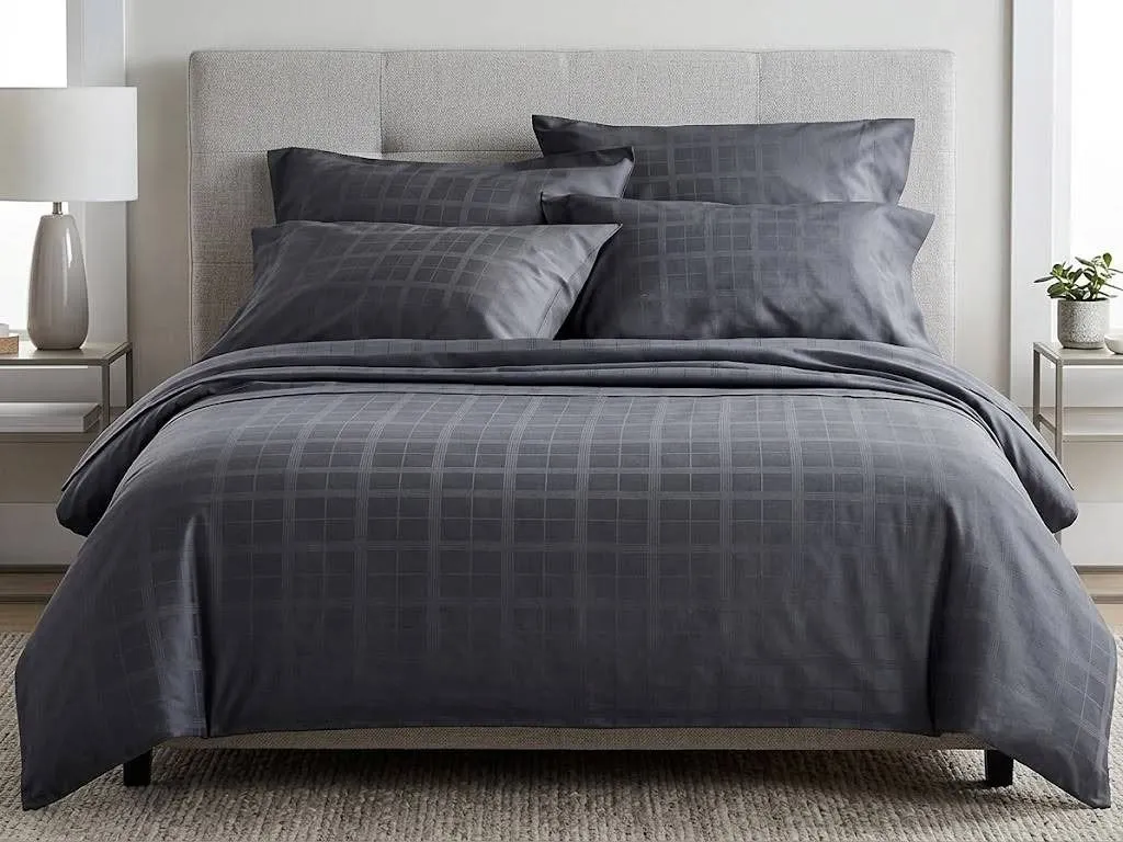 GlucksteinStudio 6pc King Berkeley Cotton Sheet Set, Dark Blue/grey