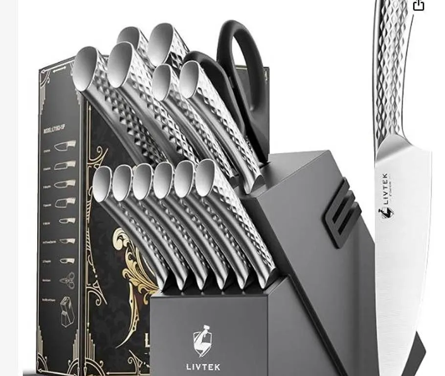 LIVTEK Milky Way 15-Piece Set German High-Carbon Stainless Steel with Built-in Sharpener - Full Tang