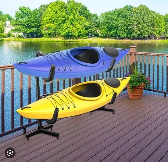 Raxgo Deluxe Freestanding Two-Kayak Storage Rack With Wheels