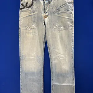 Gucci Men's Light Wash Distressed Denim Jeans, Size 36