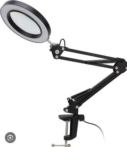 LED Magnifying Glass Lamp with Clamp, Adjustable Arm