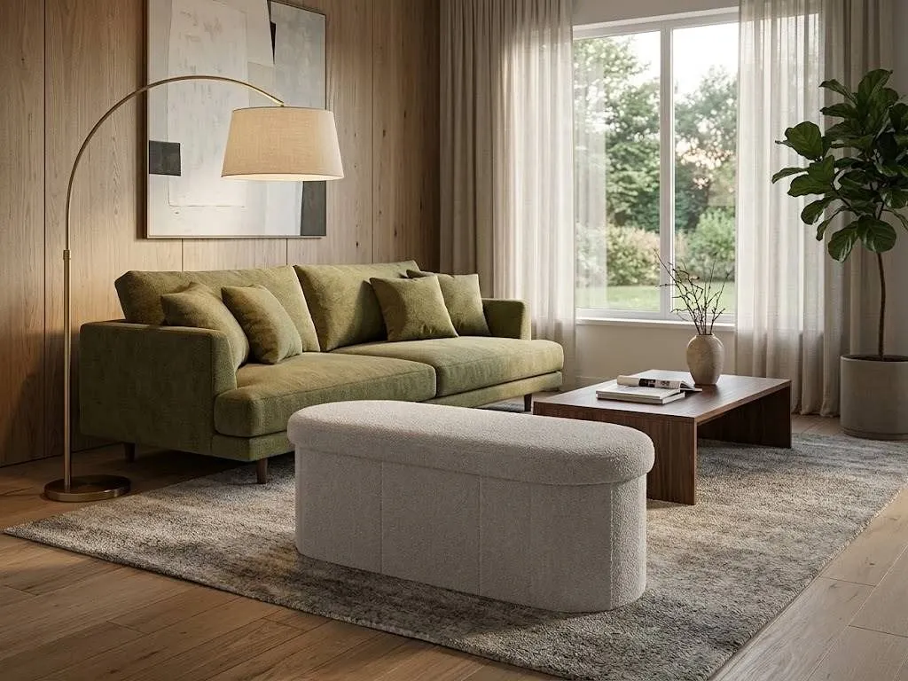 C110 Grey Oval Storage Ottoman Bench 110x38x38 cm