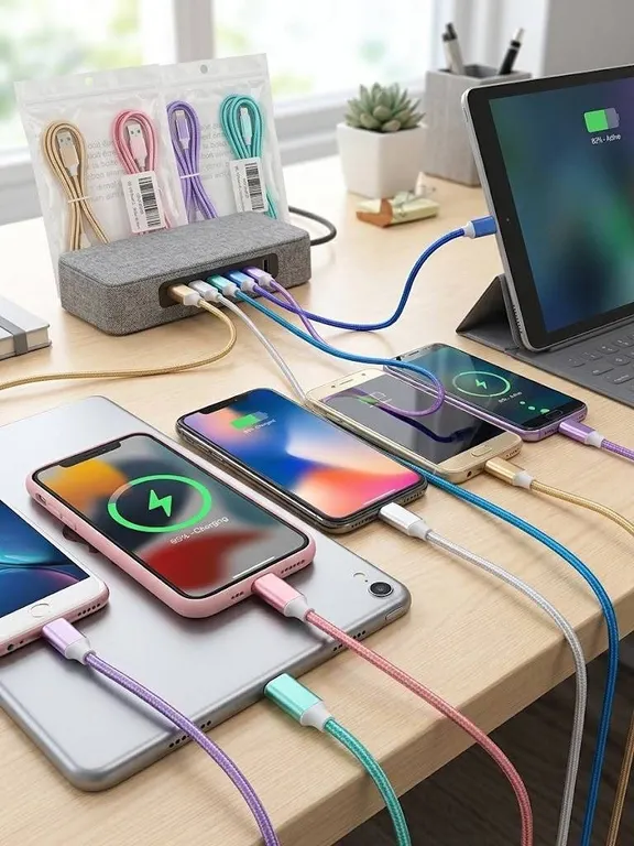 12 Braided USB-C Charger Cables Mixed Colours