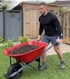 Red Wheelbarrow With 6Pi3 Hoe in Box