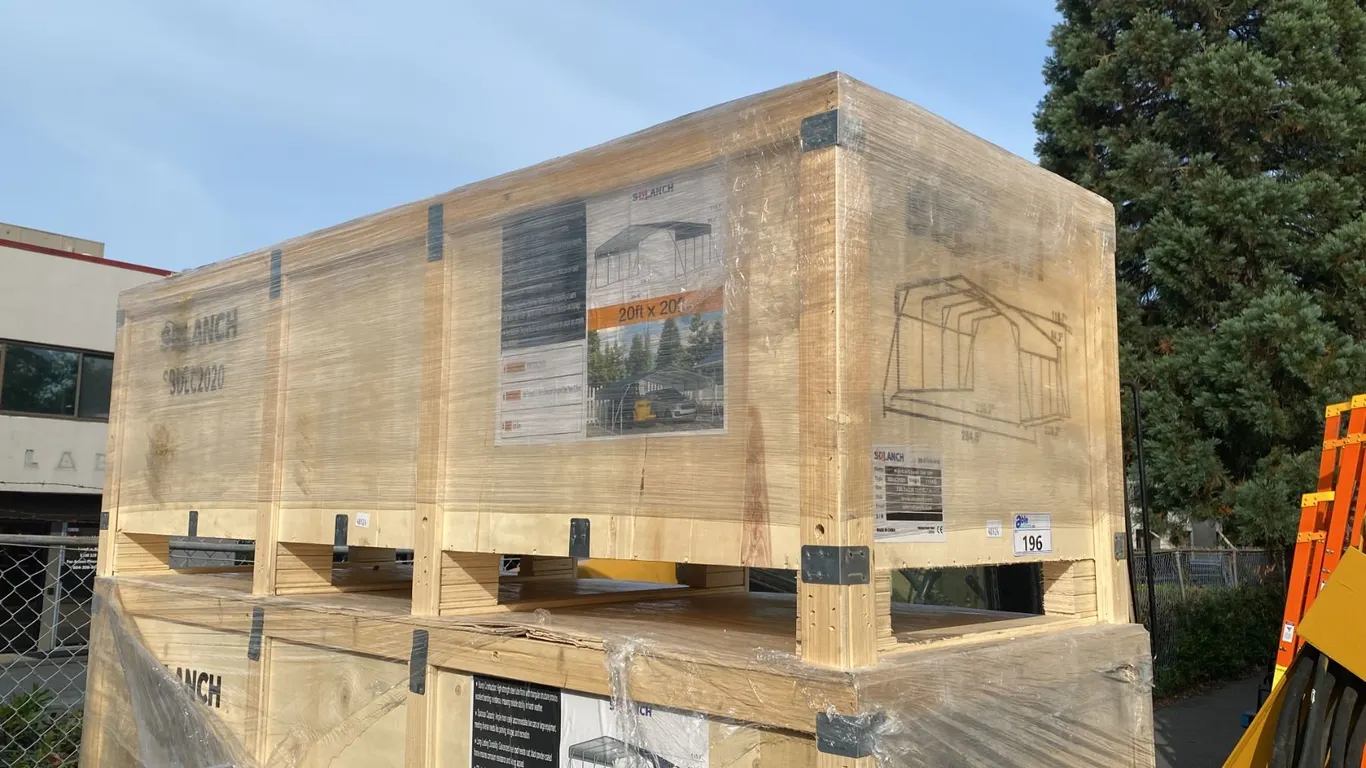 SDLANCH SDLC2020 20' X 20' ALL STEEL HIGH END CARPORT W/ OPEN SIDE WALLS *IN WOODEN CRATE*