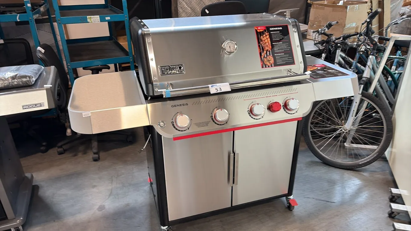 STAINLESS STEEL WEBER GENESIS SERIES PROPANE OUTDOOR GAS GRILL W58" X D27" X H48"