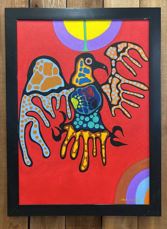 ORIGINAL FIRST NATIONS FRAMED OIL ON CANVAS BY PAUL JOHNNY: APPROX. 31" X 23"