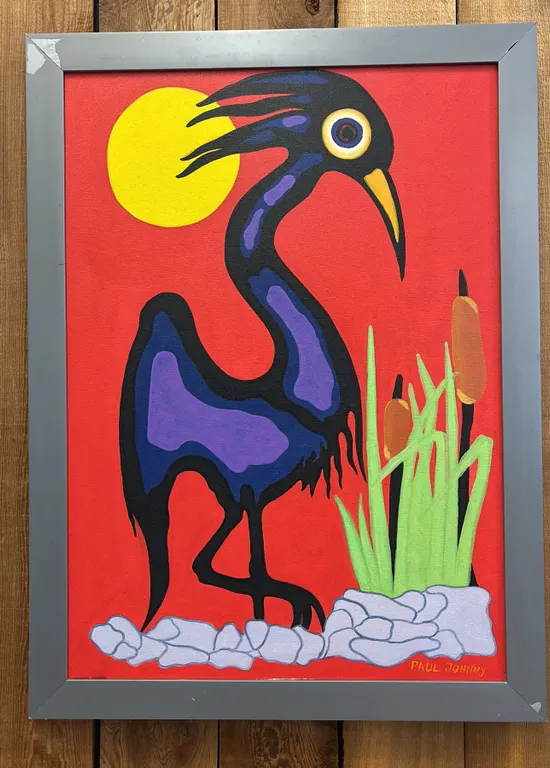 ORIGINAL FIRST NATIONS FRAMED OIL ON CANVAS BY PAUL JOHNNY: APPROX. 31" X 23"