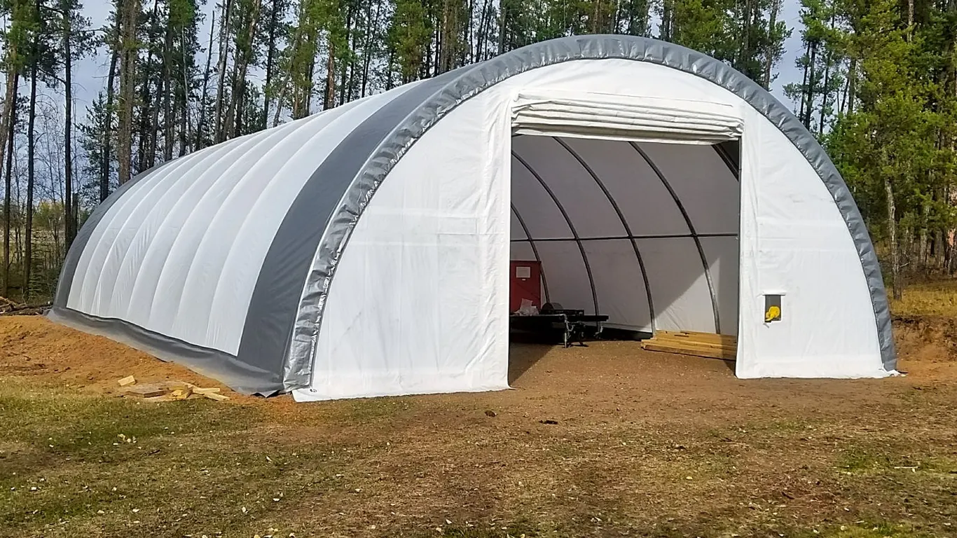 NEW 30X85X15 DOME STORAGE SHELTER WITH FRONT AND BACK WINCH DOOR