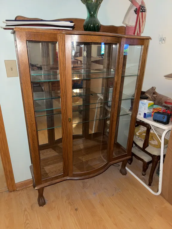 Antique Oak Bowfront Curio Display Cabinet