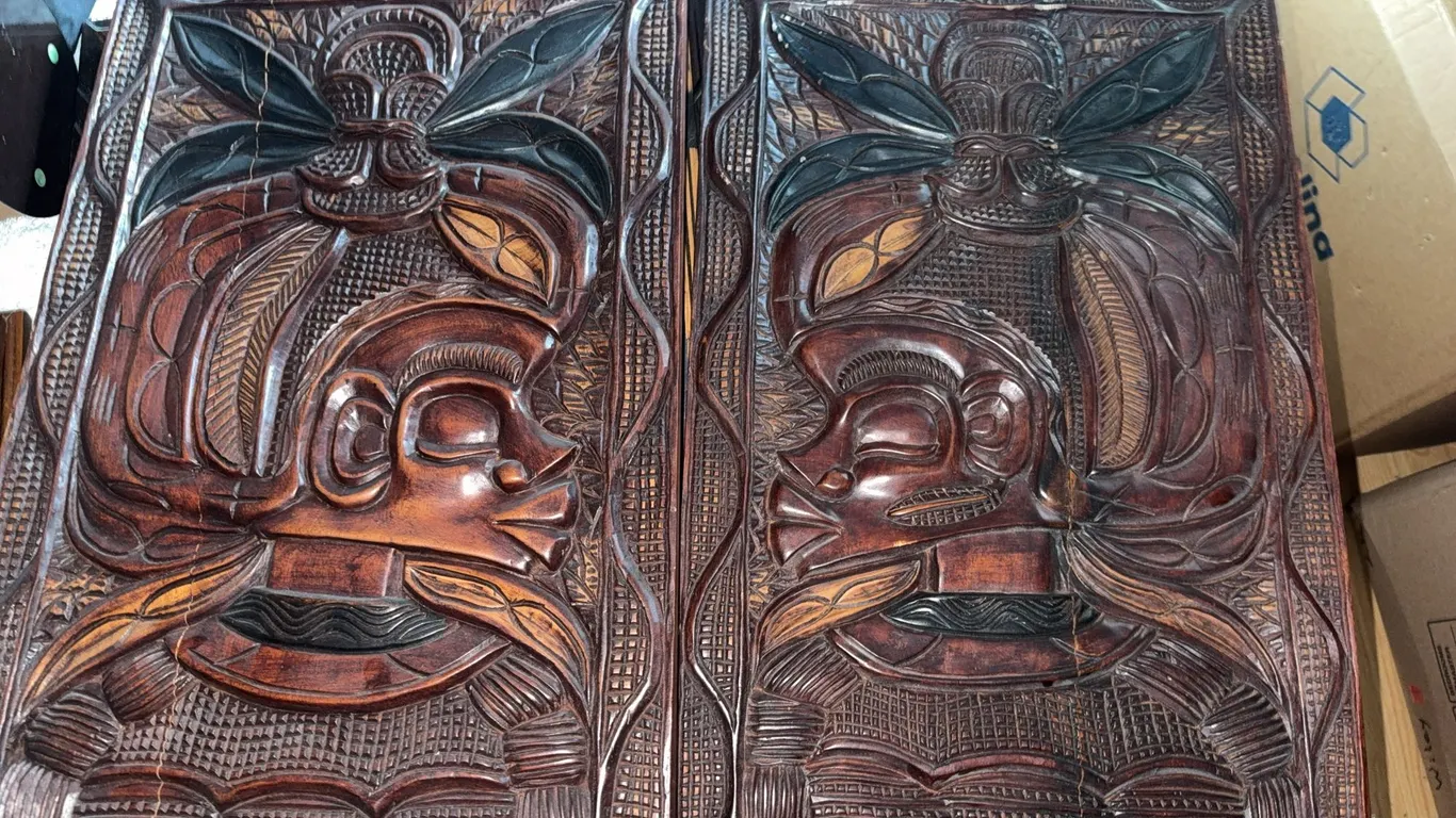 Vintage Mid-Century Folk Art Hand-Carved Wood Figural Panels
