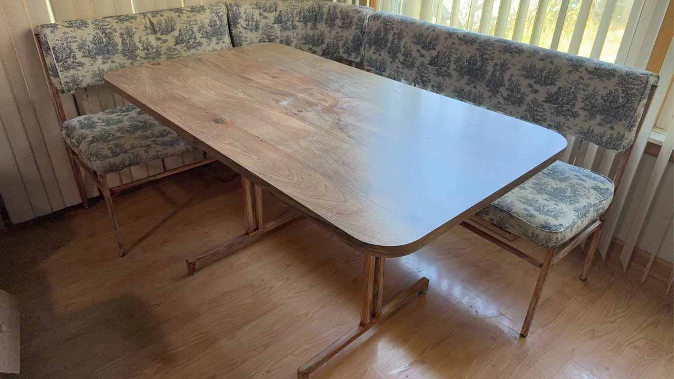 MCM Style Dining Table with Upholstered Corner Bench Seating