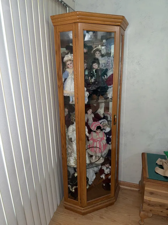 Oak Lighted Corner Curio Cabinet