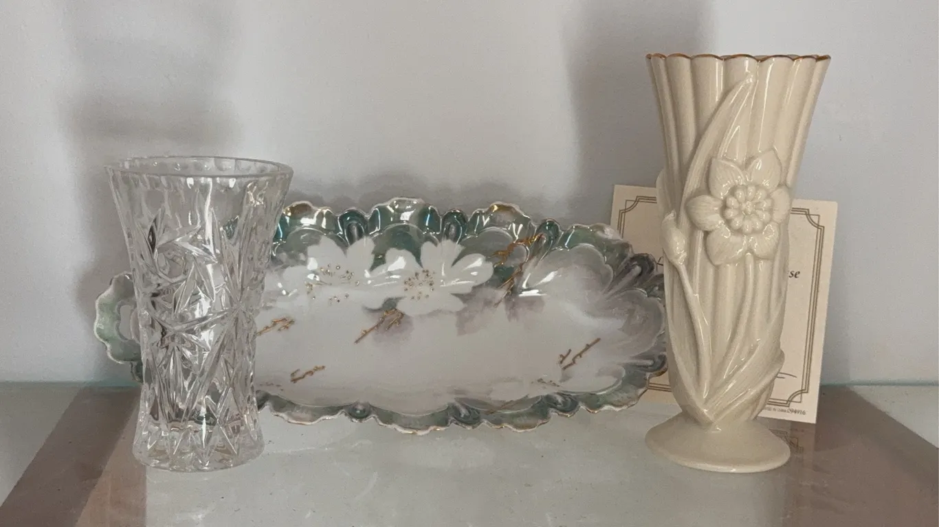 Vintage Decorative Vases & Floral Serving Dish